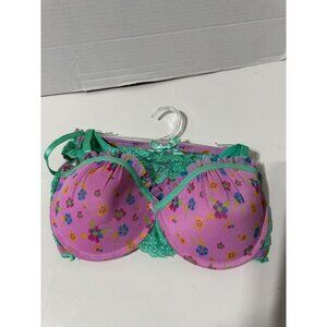 Secret Lace Padded Push-Up Bra & Lace Thong Lingerie Set size 34C NWT